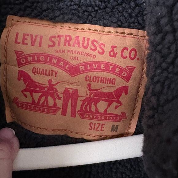 Levi’s Sherpa Lined Corduroy Trucker Jacket Olive Green Size M Retro SAMPLE RARE - Picture 7 of 8